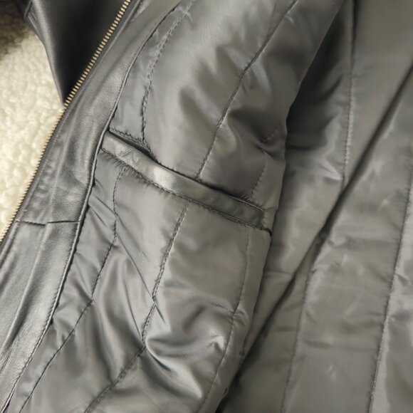 Mens Black Leather motorcycle Jacket  Zipper Pockets & Stand Collar Size XXL - Picture 15 of 16